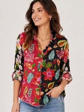 Cino floral button-down vibrant split-pattern Blouse